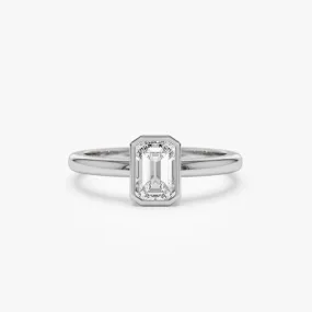 0.75 - 1.50 ctw 14k Bezel Setting Emerald Cut Lab Grown Diamond Engagement Ring - Anna