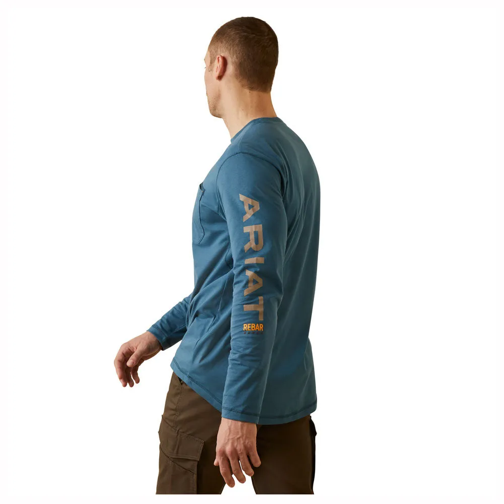 10046633 Ariat Mens Rebar Workman Long Sleeve T-Shirt - Indian Teal/Tiger Eye