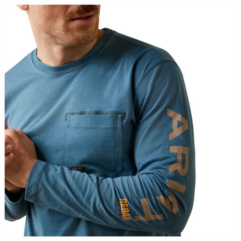 10046633 Ariat Mens Rebar Workman Long Sleeve T-Shirt - Indian Teal/Tiger Eye