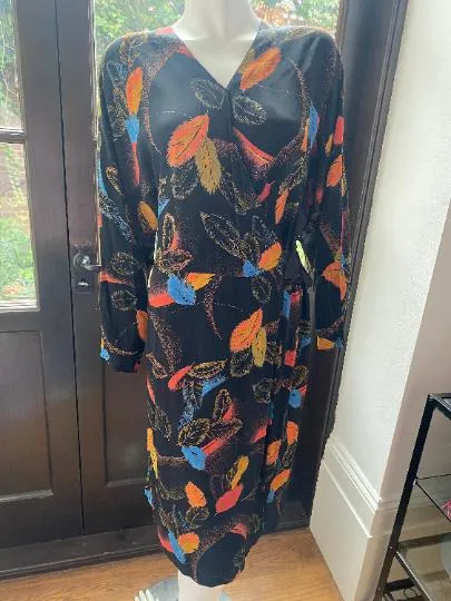 1940s Feather Print Rayon Wrap Dress