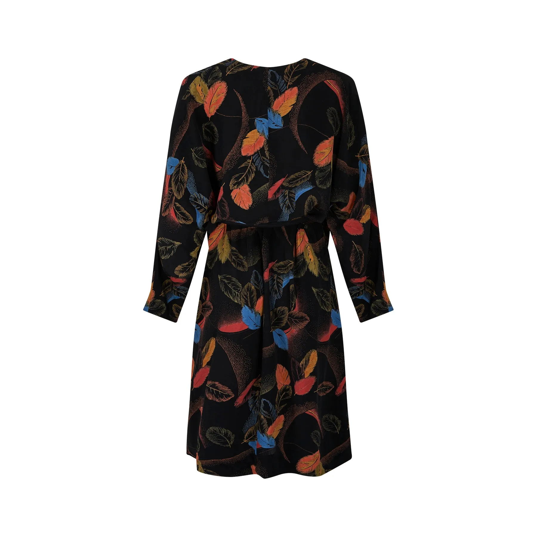 1940s Feather Print Rayon Wrap Dress