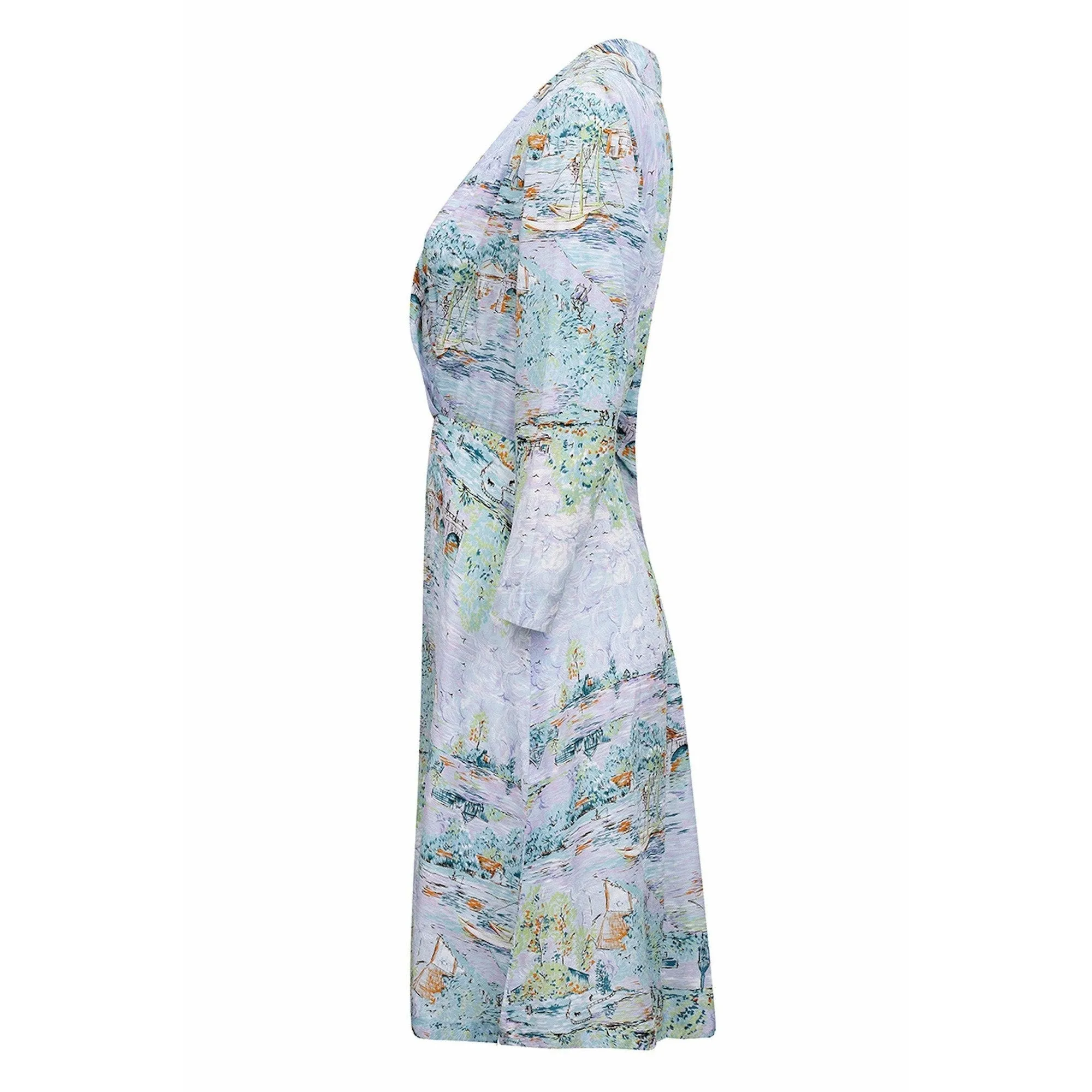 1940s Novelty Ship Print Pastel Coloured Rayon Dress