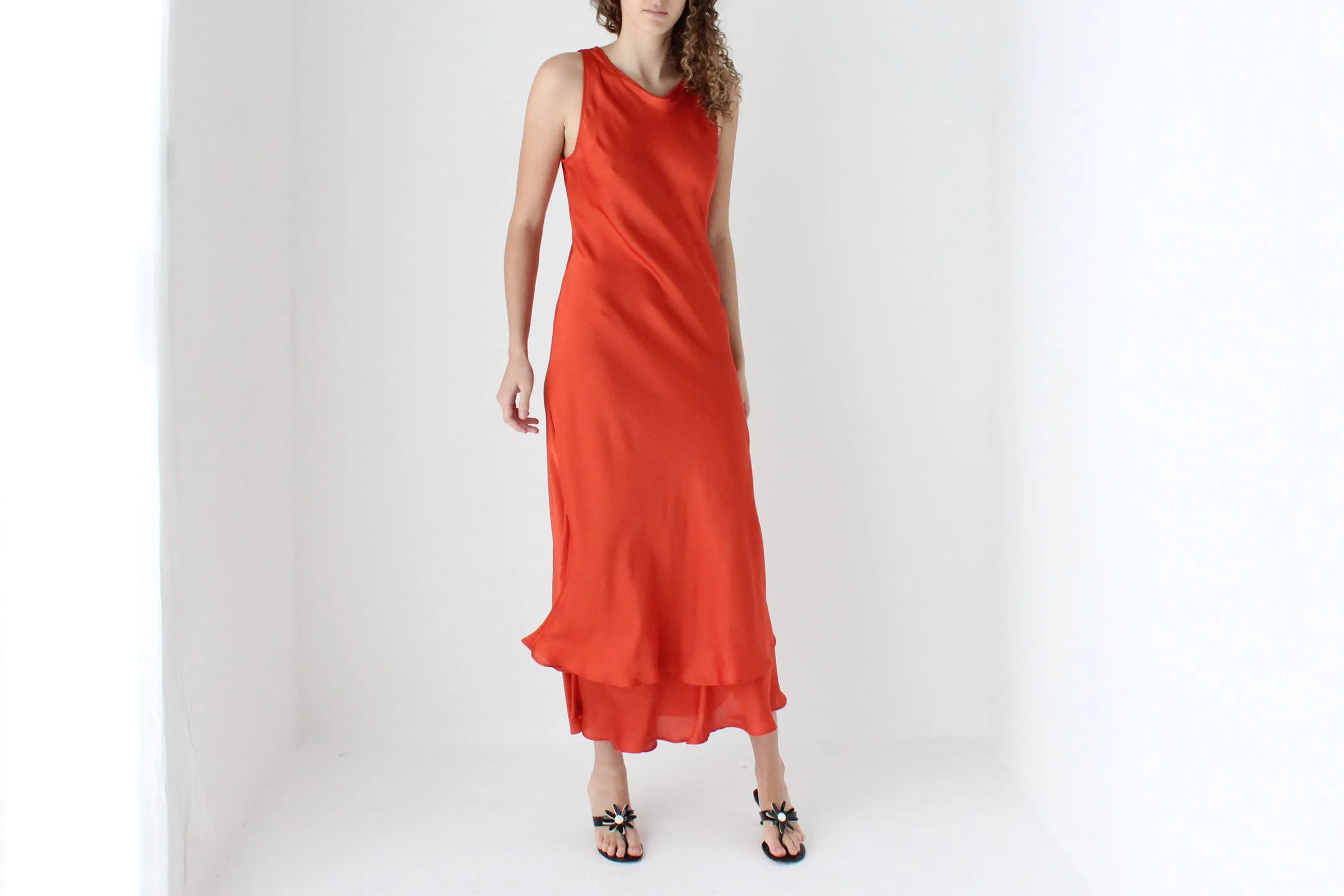 90s Luminescent Orange Layered Silk Gown