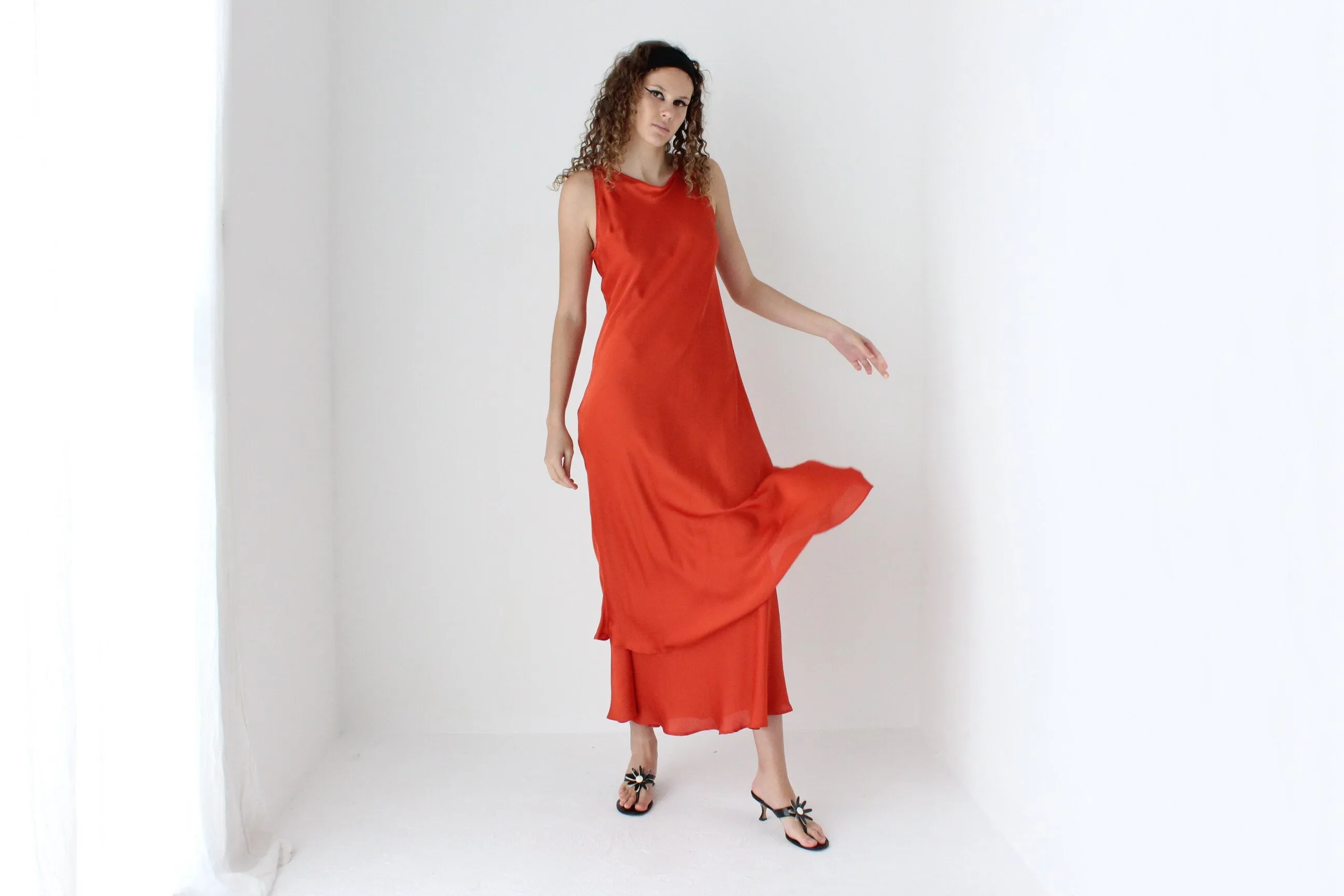 90s Luminescent Orange Layered Silk Gown