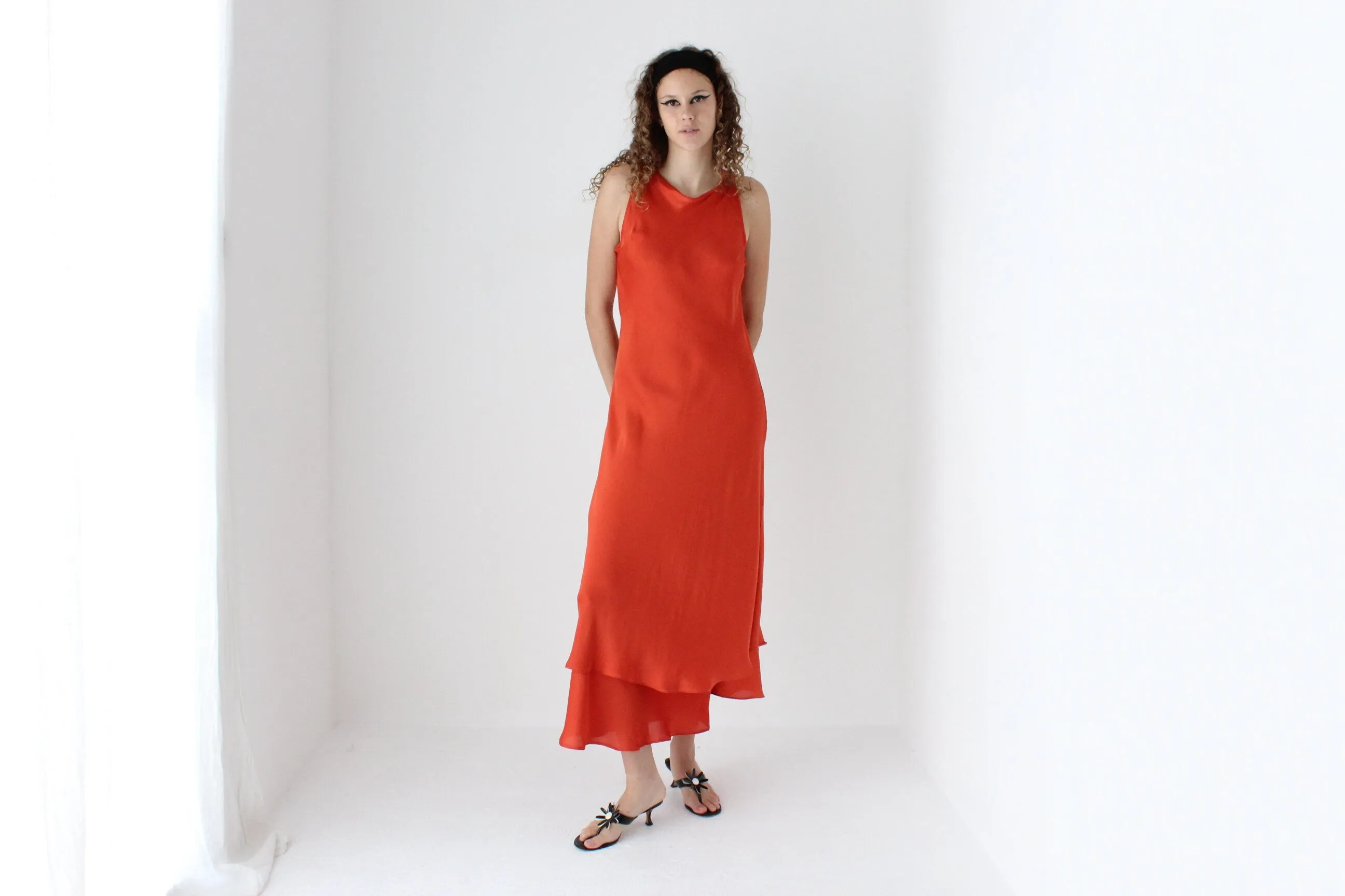 90s Luminescent Orange Layered Silk Gown