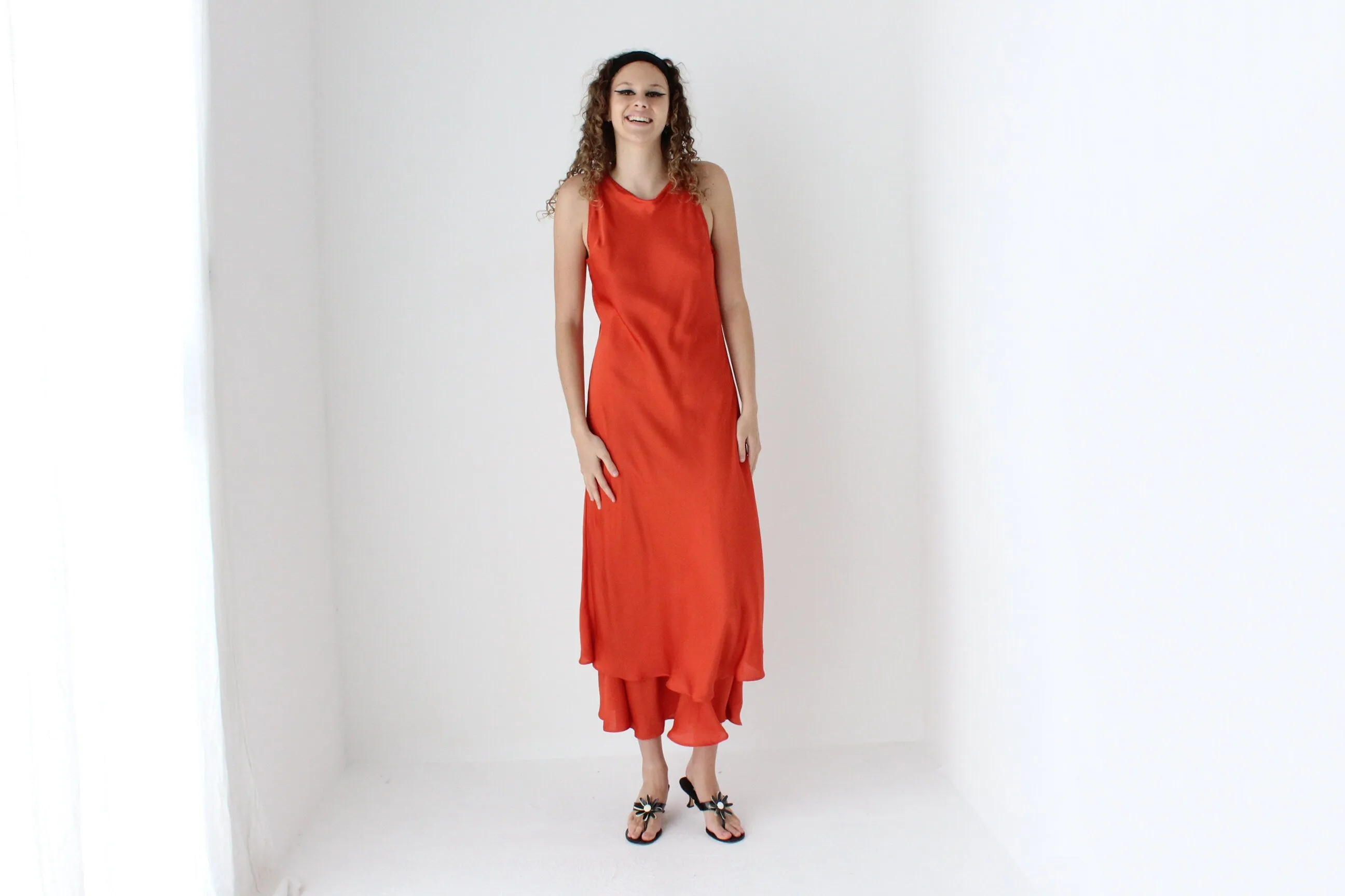 90s Luminescent Orange Layered Silk Gown