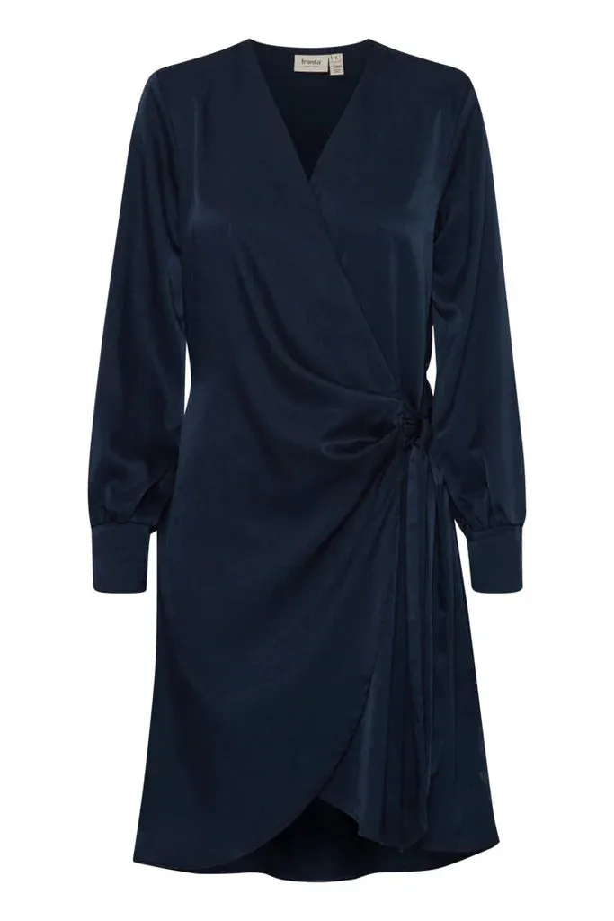 A2101 Navy Frviline Faux Wrap Dress