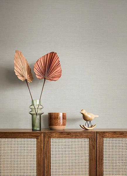 Agave Grey Faux Grasscloth Wallpaper