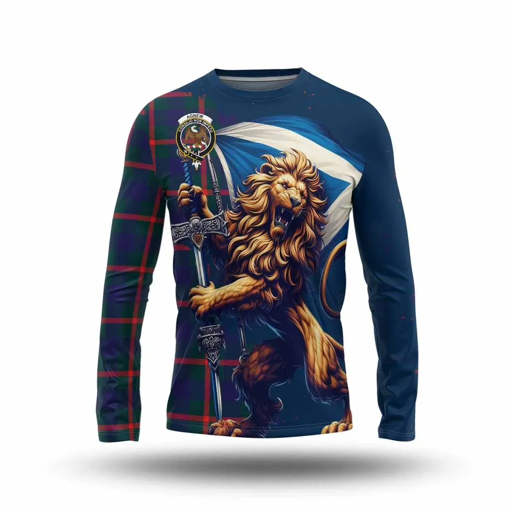 Agnew Tartan Family Crest Long Sleeve T-Shirt with Scottish Majestic Lion