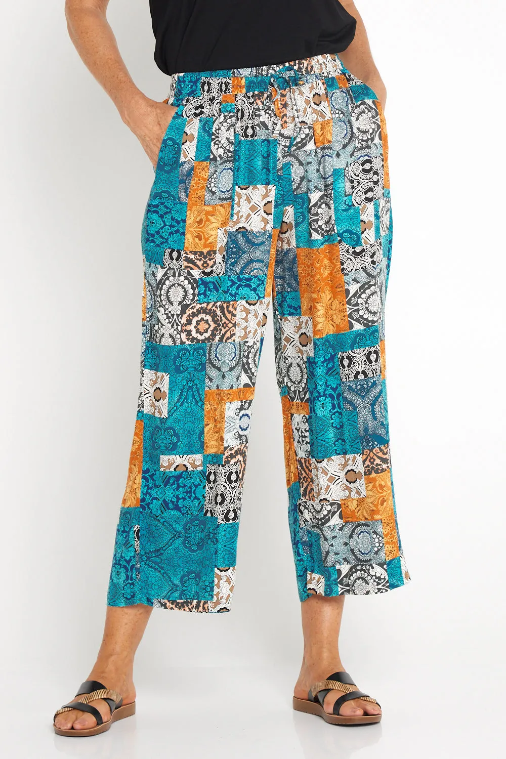 Aiko Lightweight Pants - Aqua/Amber Collage