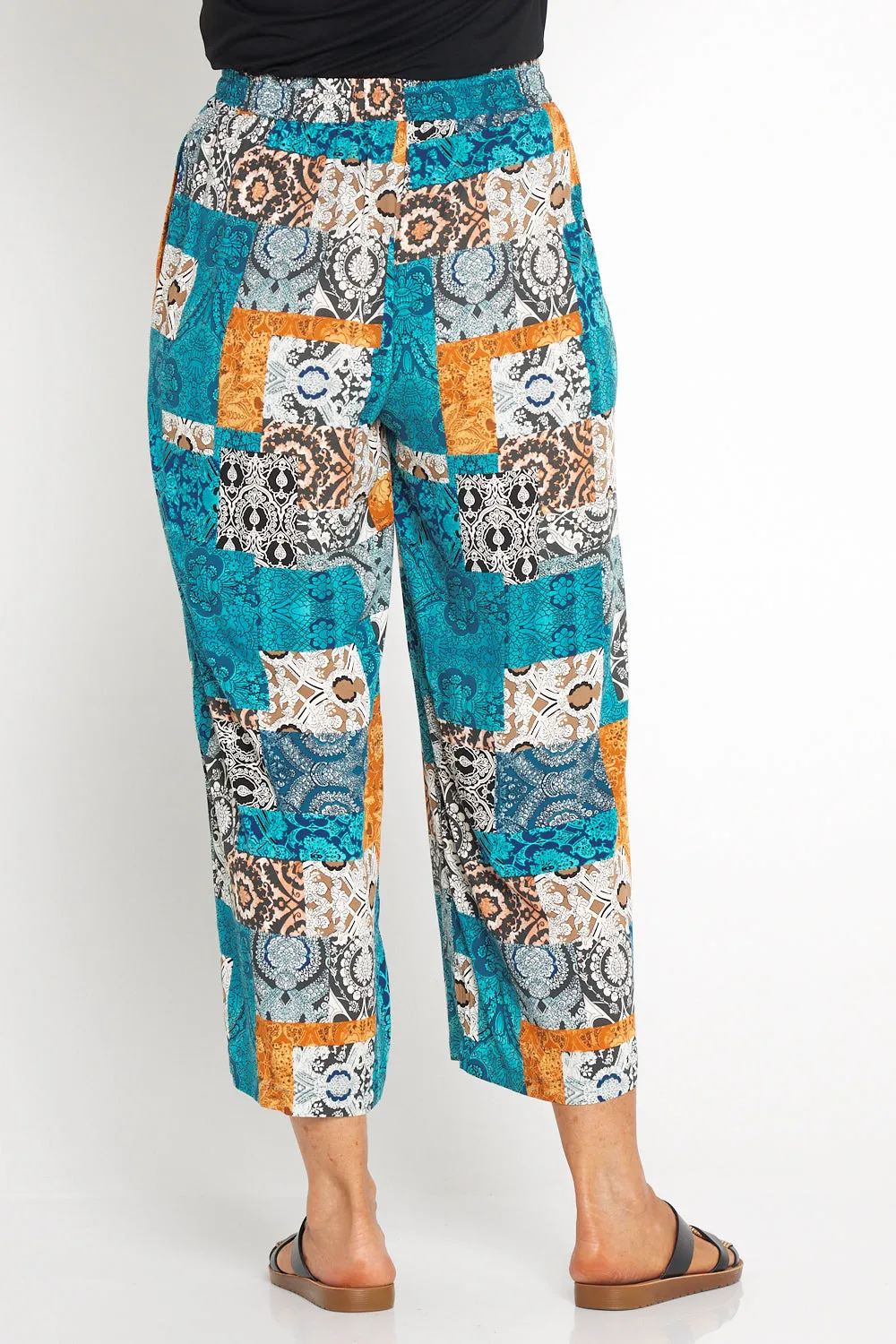 Aiko Lightweight Pants - Aqua/Amber Collage