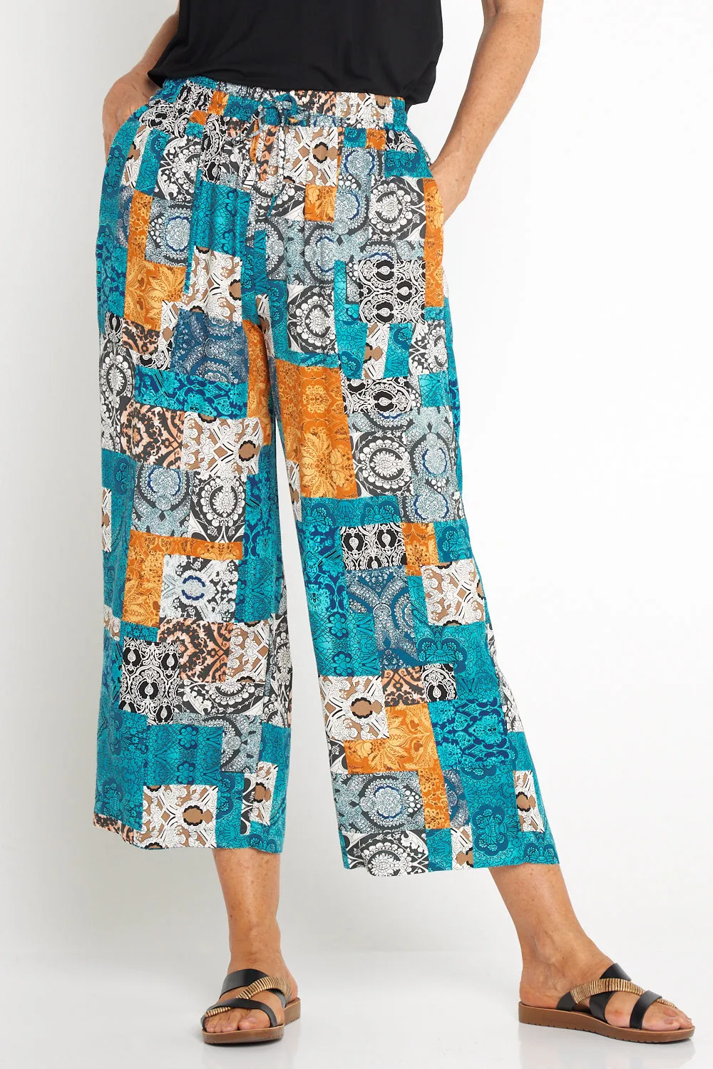 Aiko Lightweight Pants - Aqua/Amber Collage