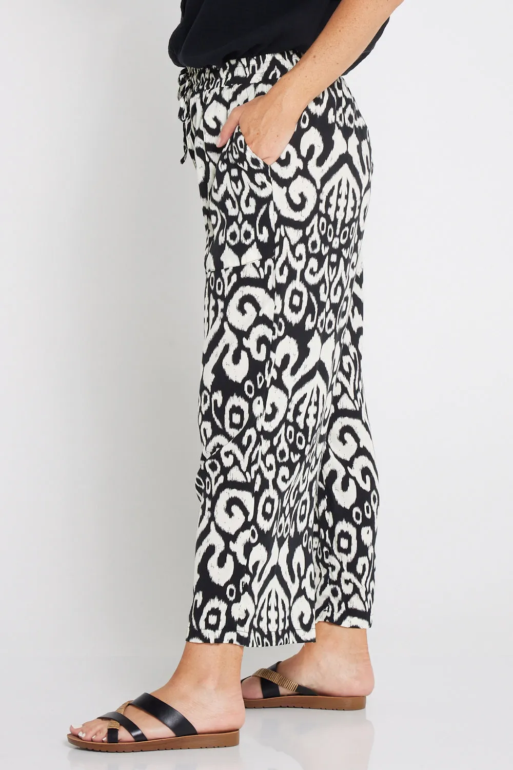 Aiko Lightweight Pants - Black/Ivory Ikat