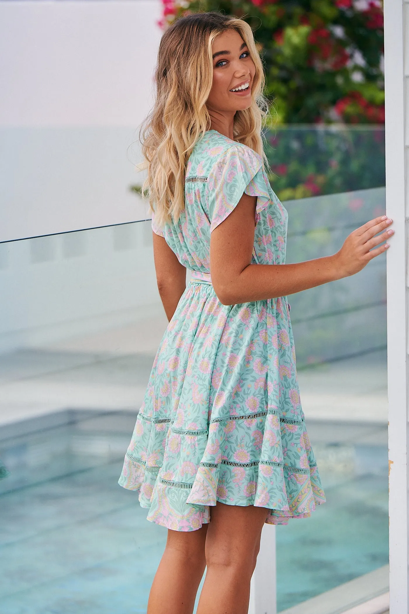 Amarah Mini Dress - Mint/Pink