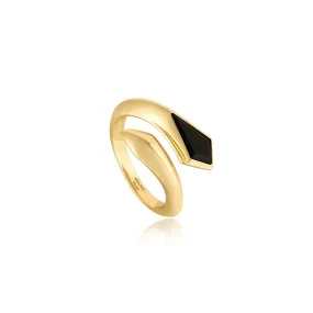 Ania Haie Gold Black Agate Wrap Adjustable Ring R053-03G