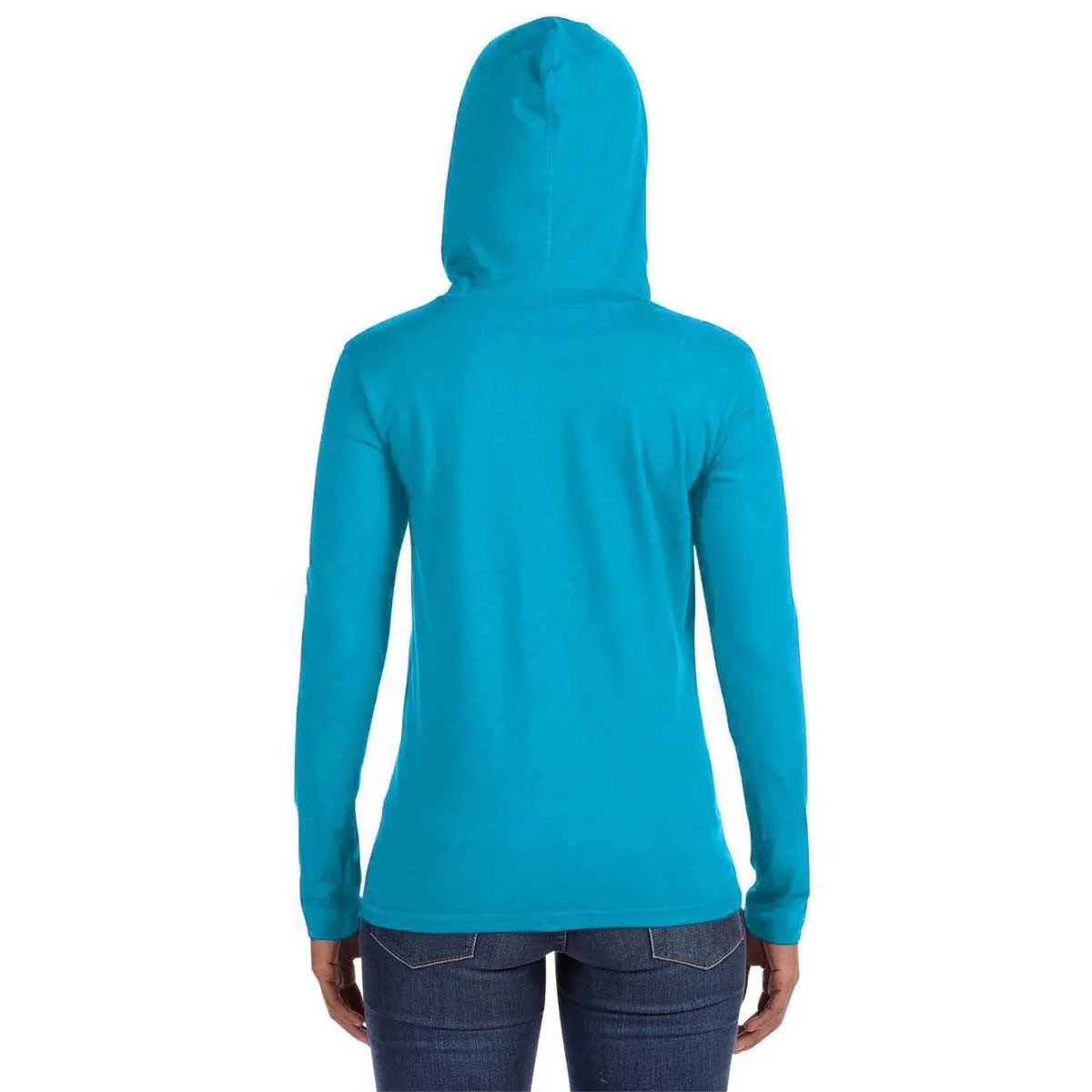 Anvil Women's Caribbean Blue/Dark Grey Long-Sleeve Hooded T-Shirt