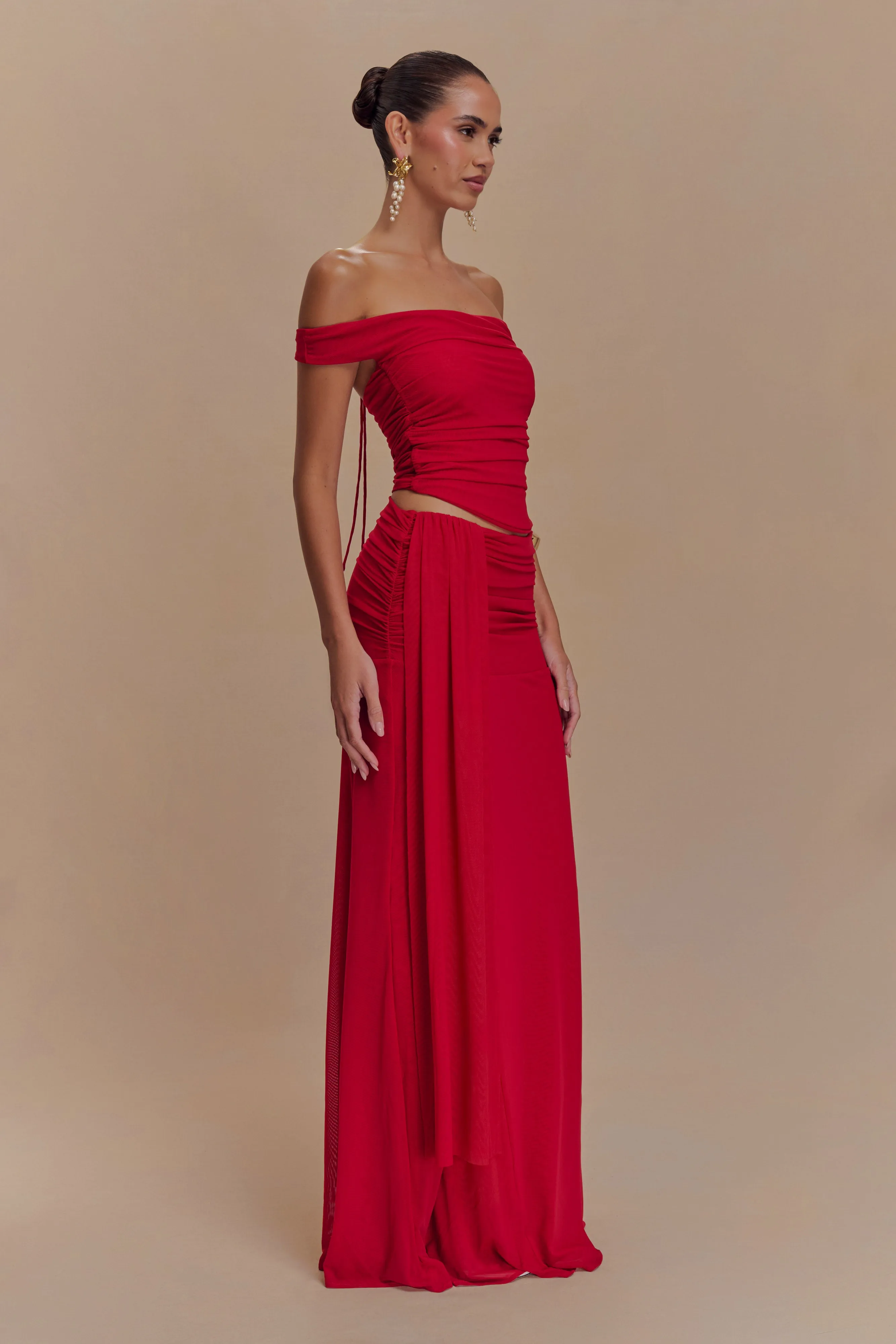 Arna Mesh Maxi Skirt - Ruby