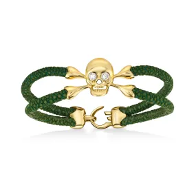 B430 Yellow Gold Skull with Diamond Eyes on Green Stingray