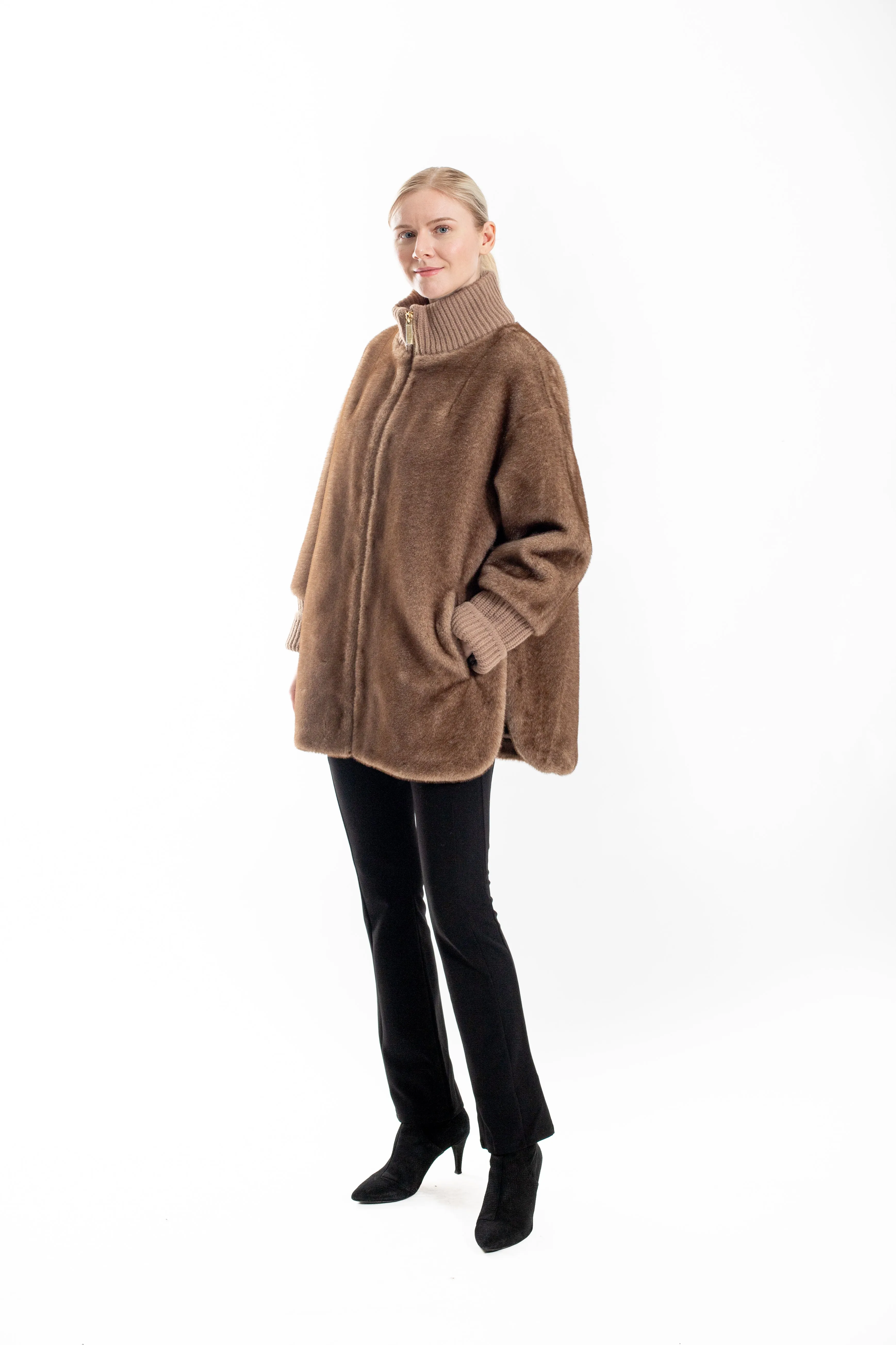 Bacharach- Faux mink coat with wool blend knit