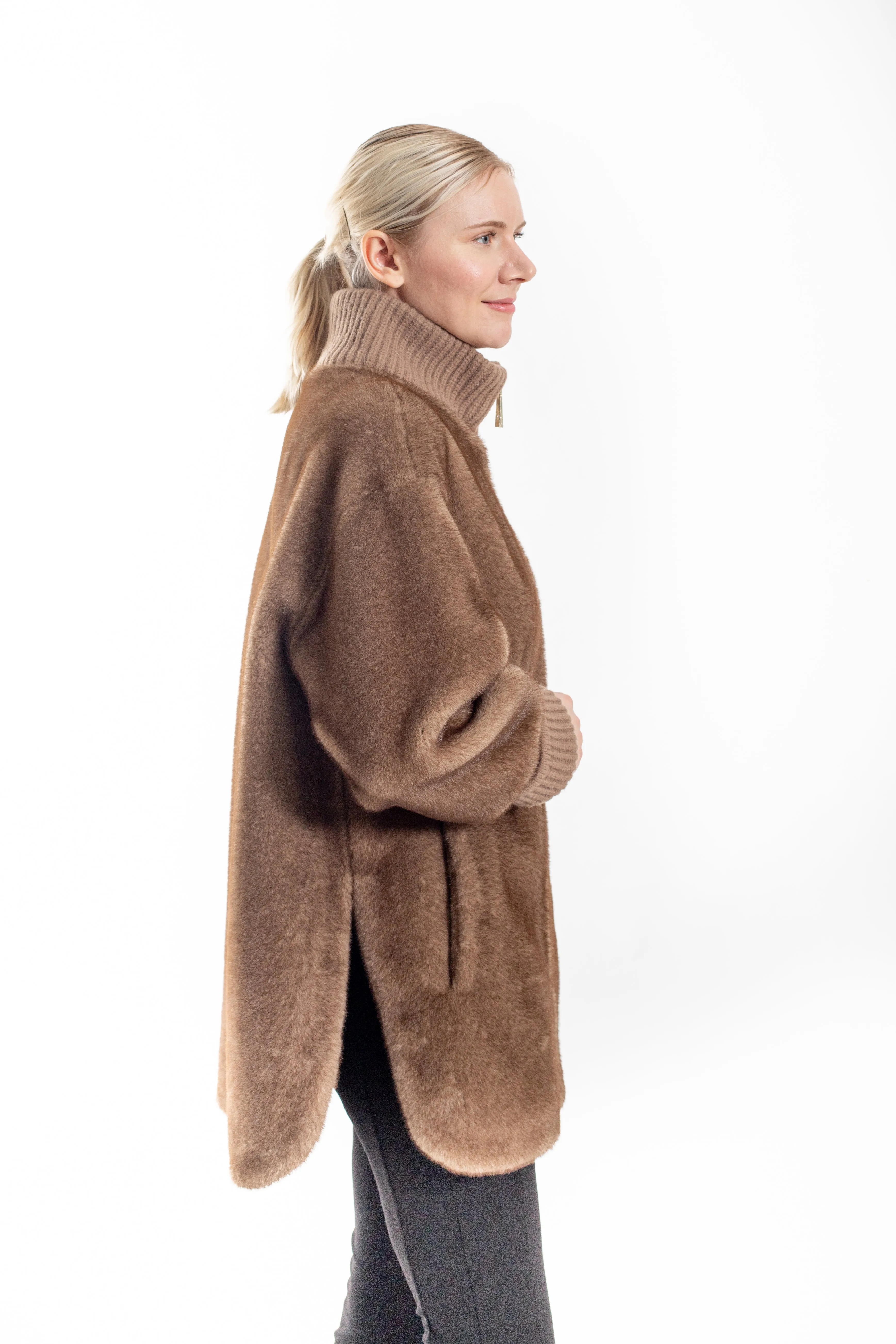 Bacharach- Faux mink coat with wool blend knit