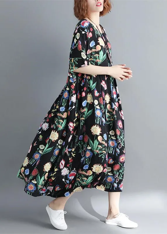 baggy floral cotton blended maxi dress oversize O neck caftans boutique baggy dresses gown