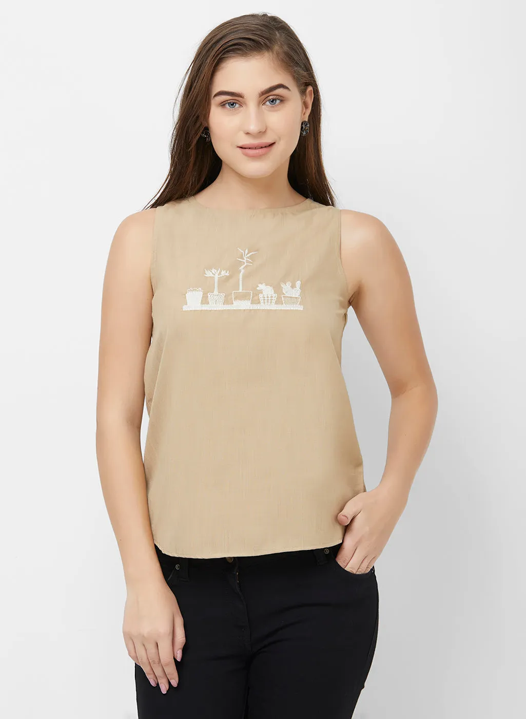 Beige Top With Back Buttons