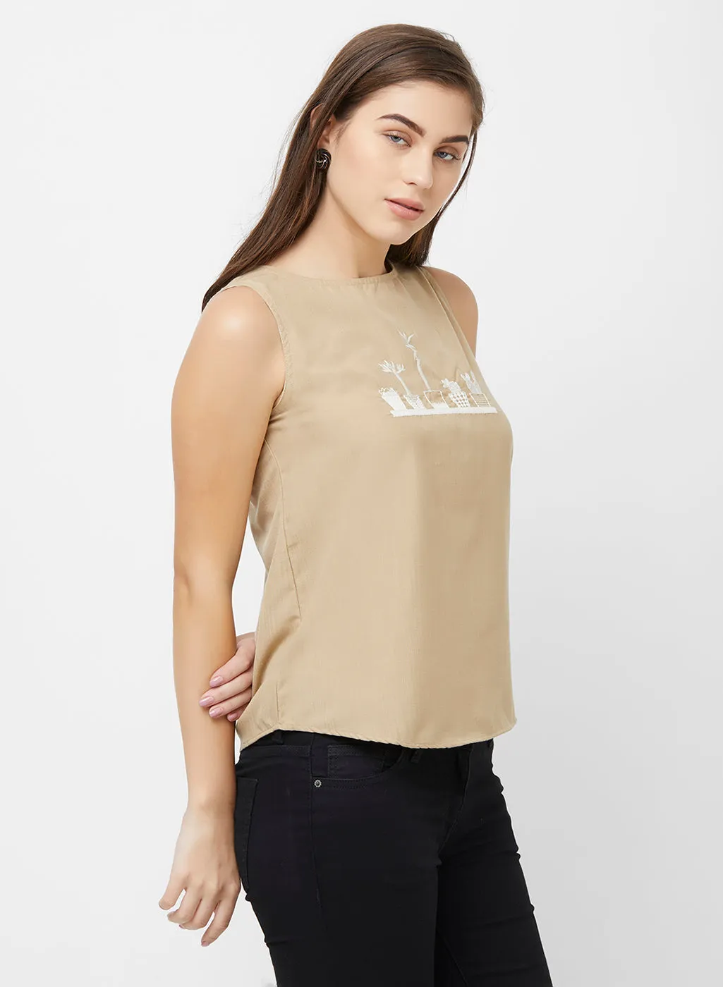 Beige Top With Back Buttons