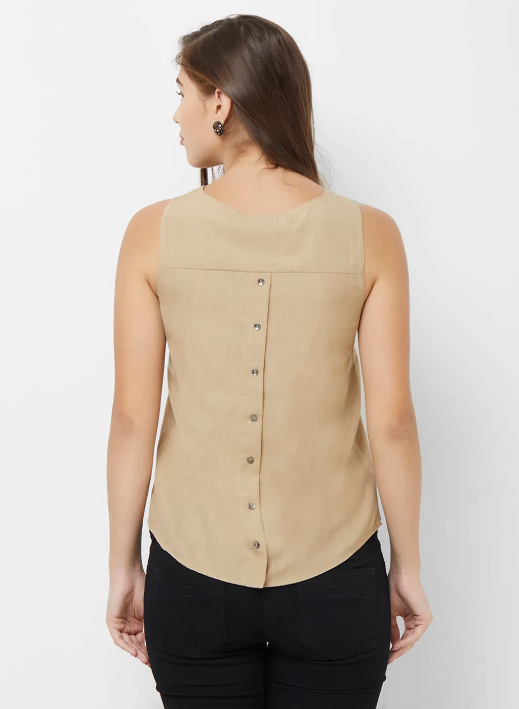 Beige Top With Back Buttons