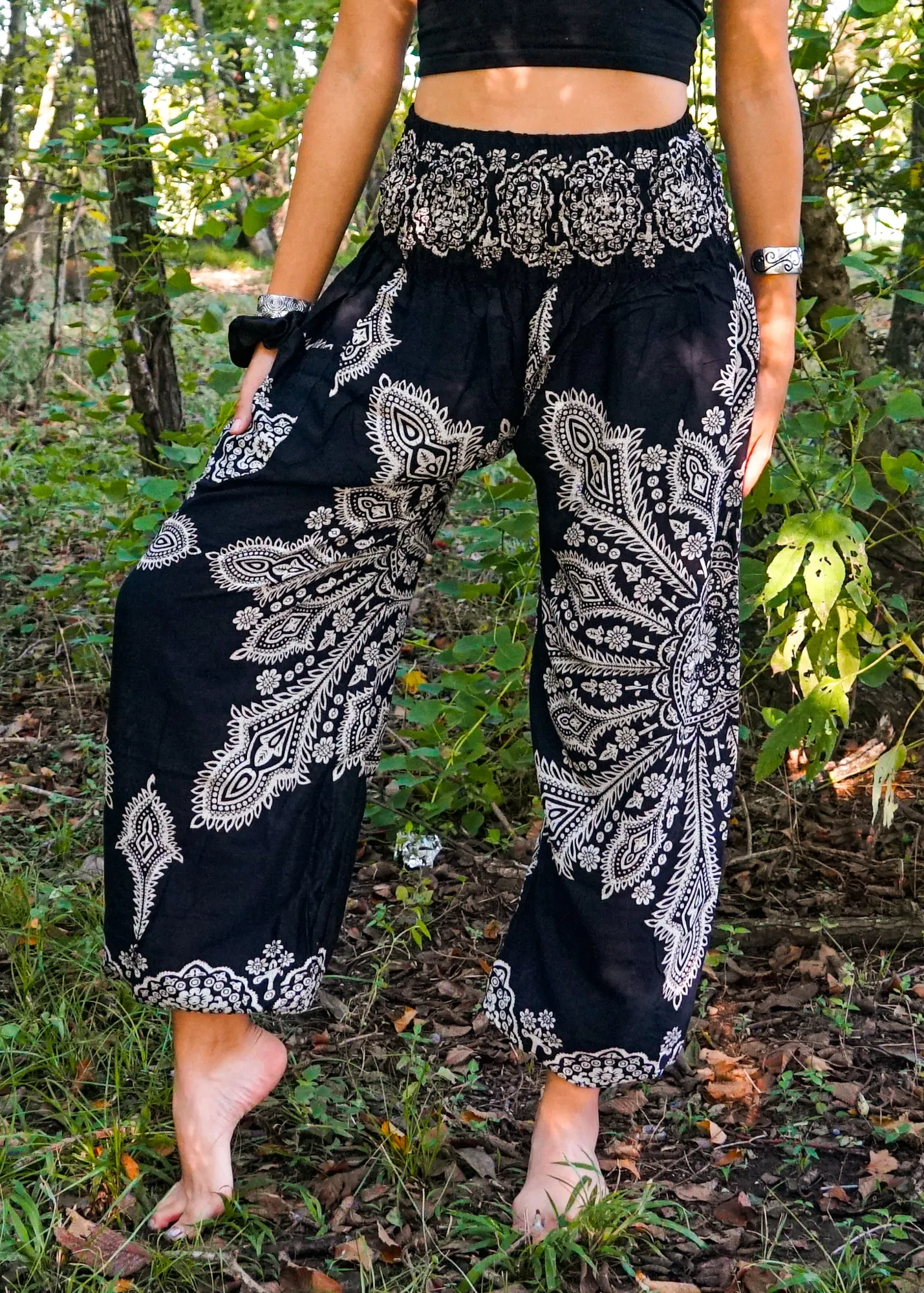 Black Butterfly Mandala Harem Pants