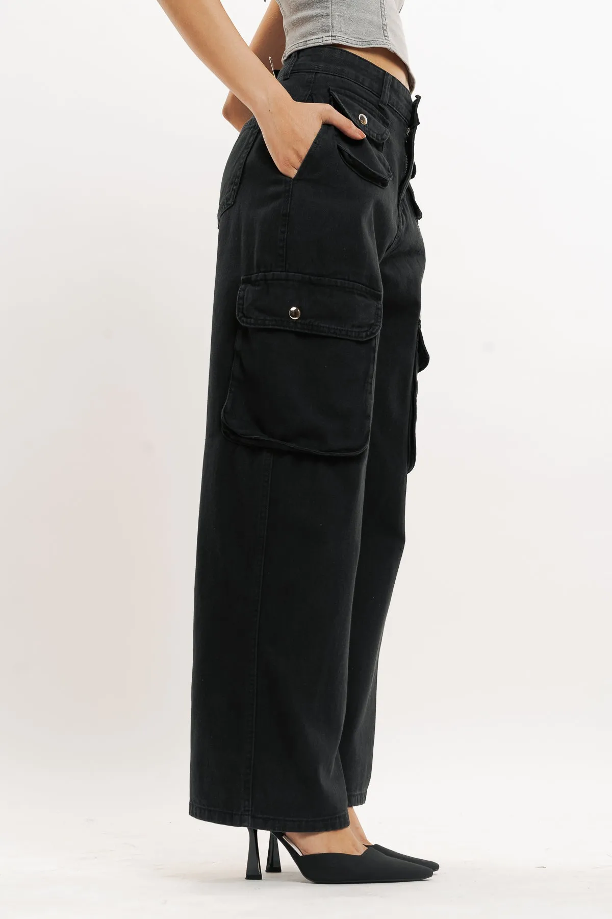 Black Coin Pocket Denim Cargo Pant