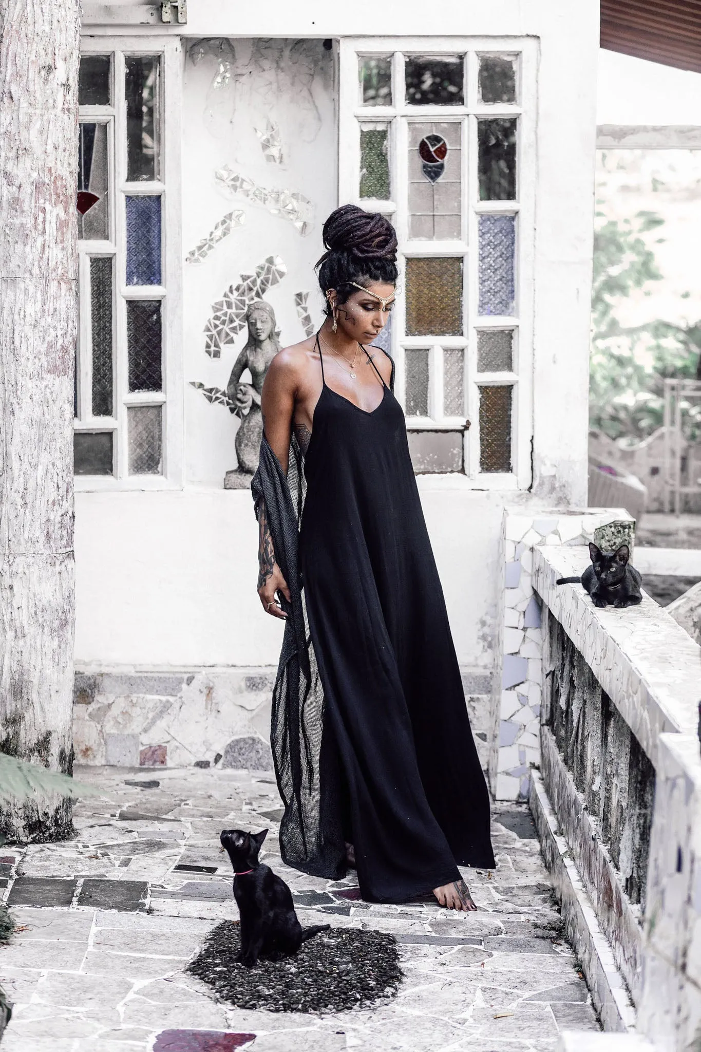 Black Cotton Boho Wedding Slip Dress