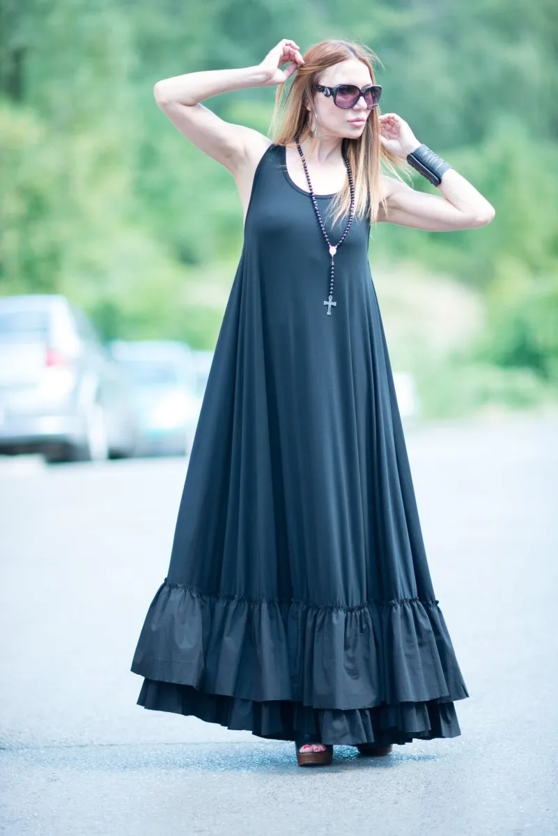 Black Cotton Maxi Dress CARMEN