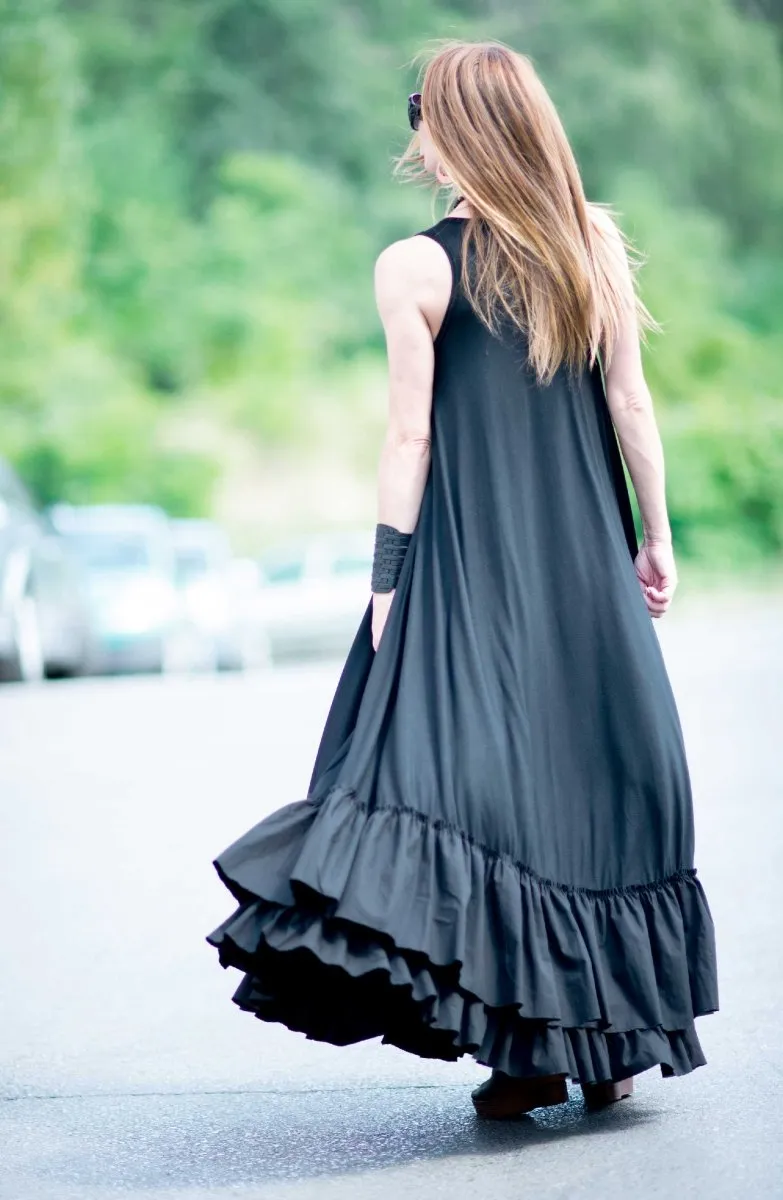 Black Cotton Maxi Dress CARMEN