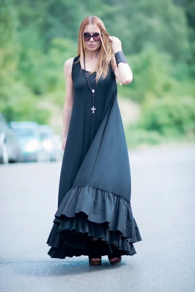 Black Cotton Maxi Dress CARMEN