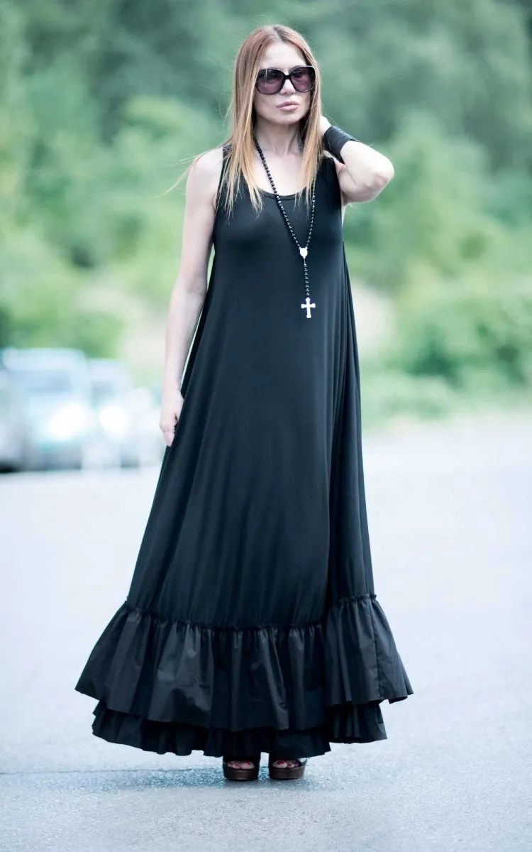 Black Cotton Maxi Dress CARMEN