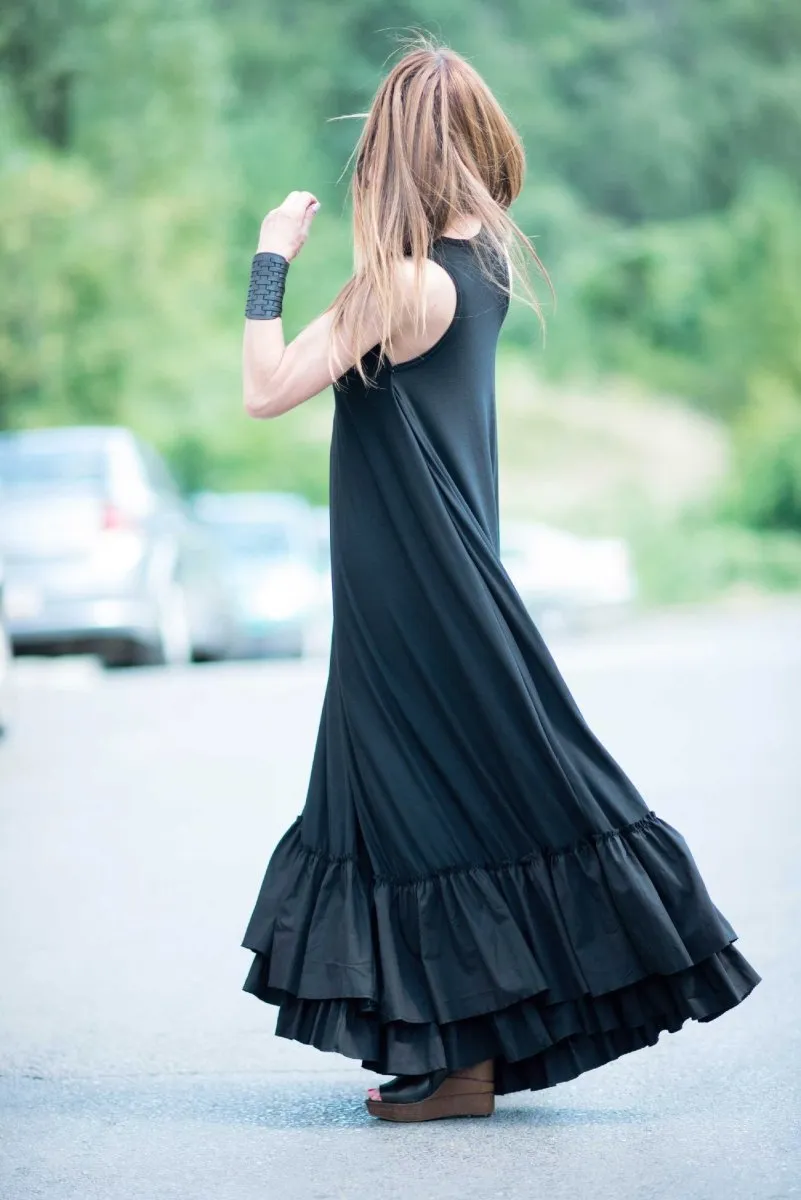 Black Cotton Maxi Dress CARMEN