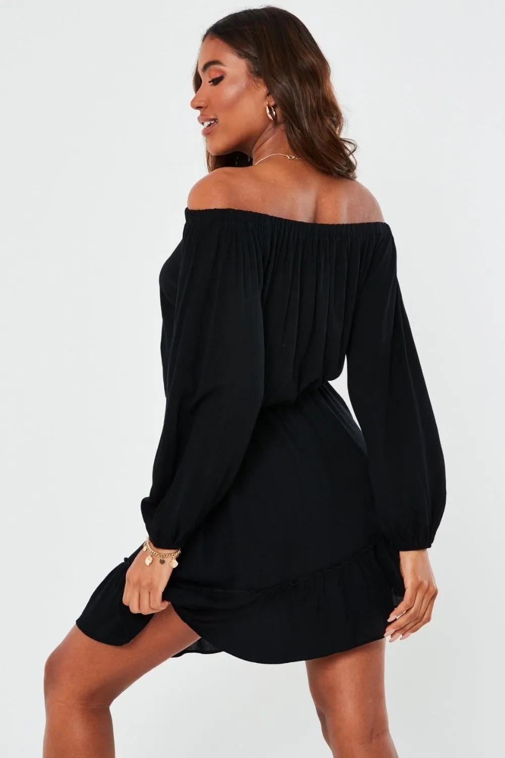 Black Offshoulder full sleeve Mini Dress