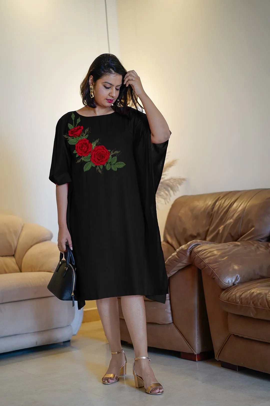 Black Rayon Long-Kaftan - Rosy