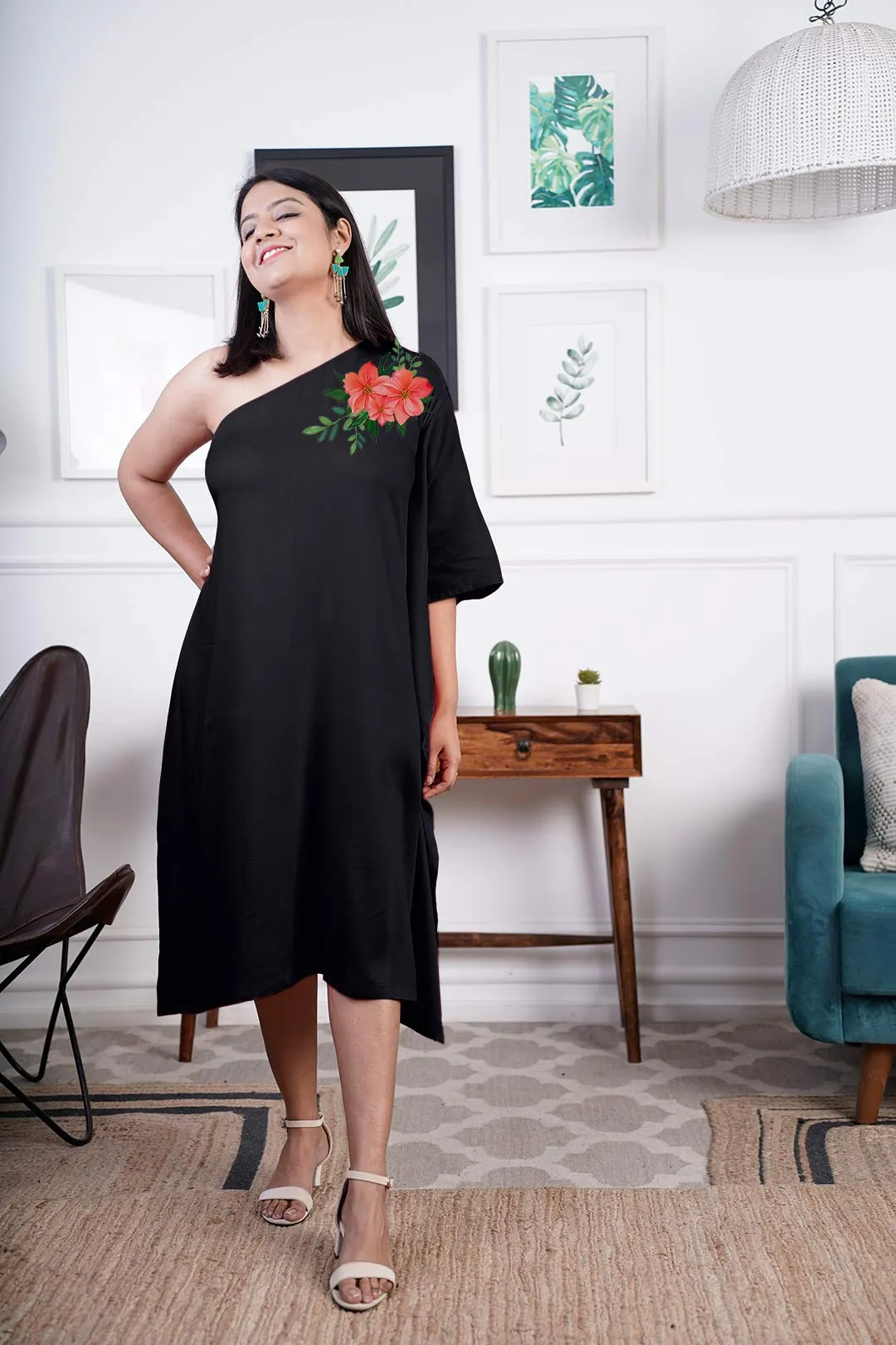 Black Rayon OneShoulder Dress - Eden