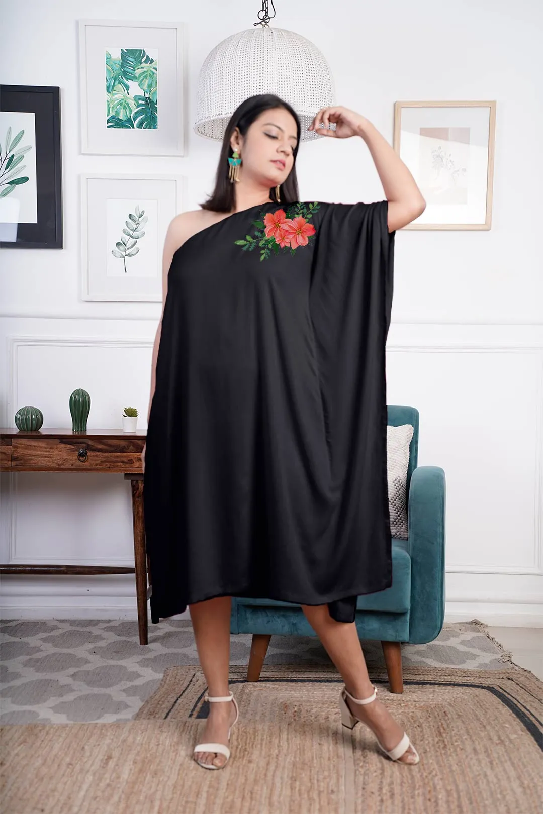 Black Rayon OneShoulder Dress - Eden