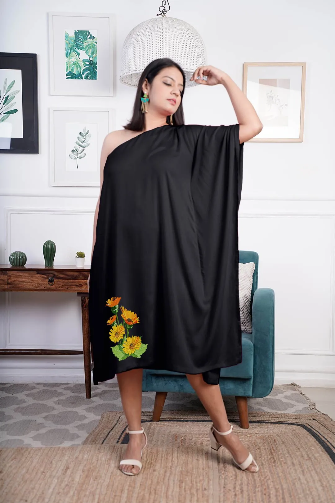 Black Rayon OneShoulder Dress - Marigold