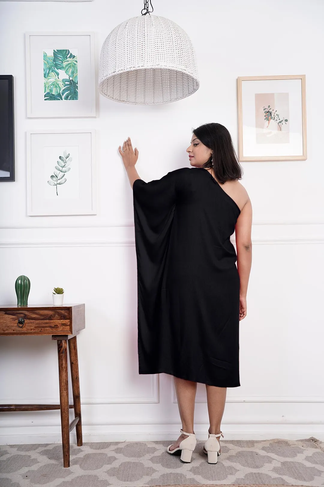 Black Rayon OneShoulder Dress - Marigold