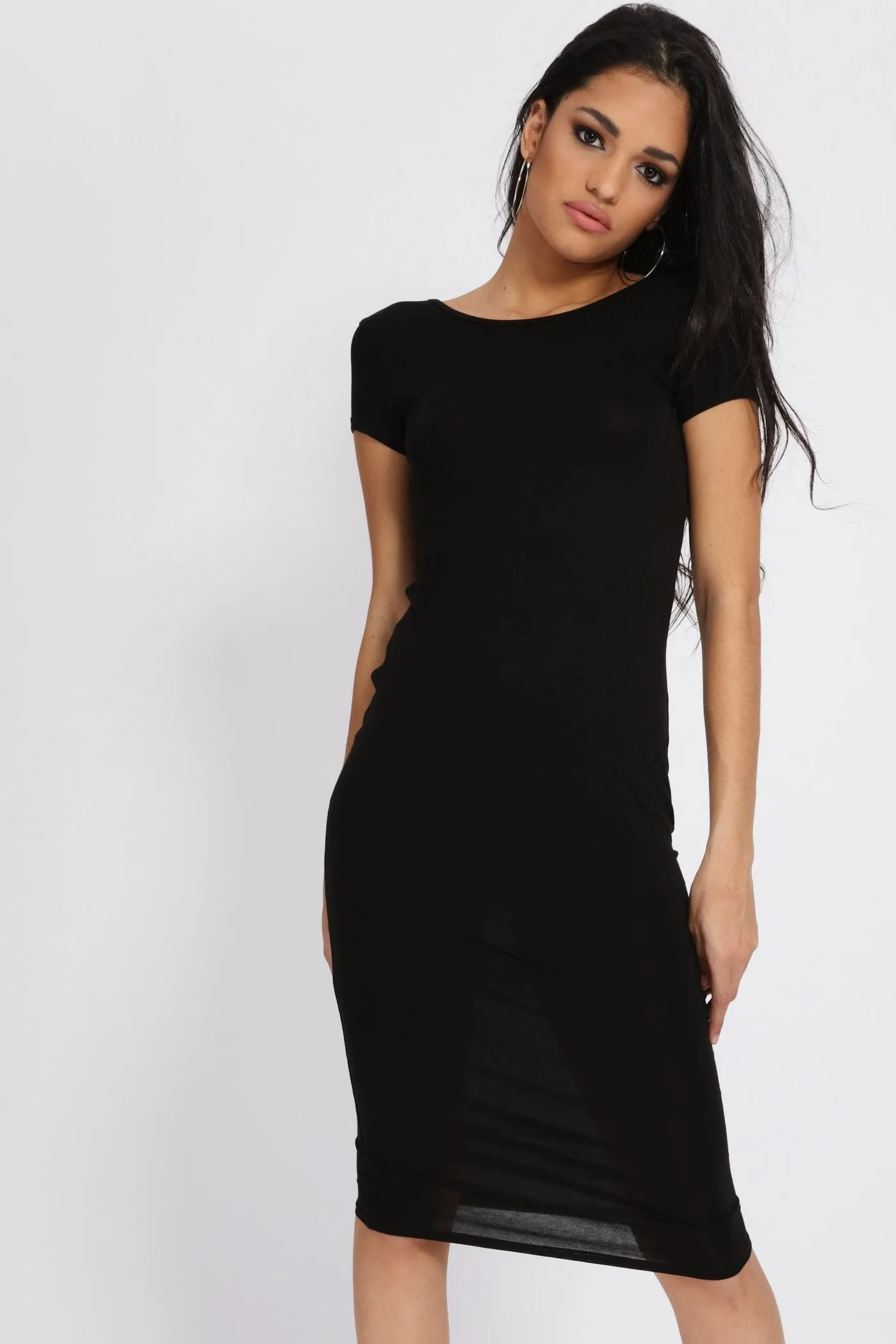 Black Scoop Back Midi Dress