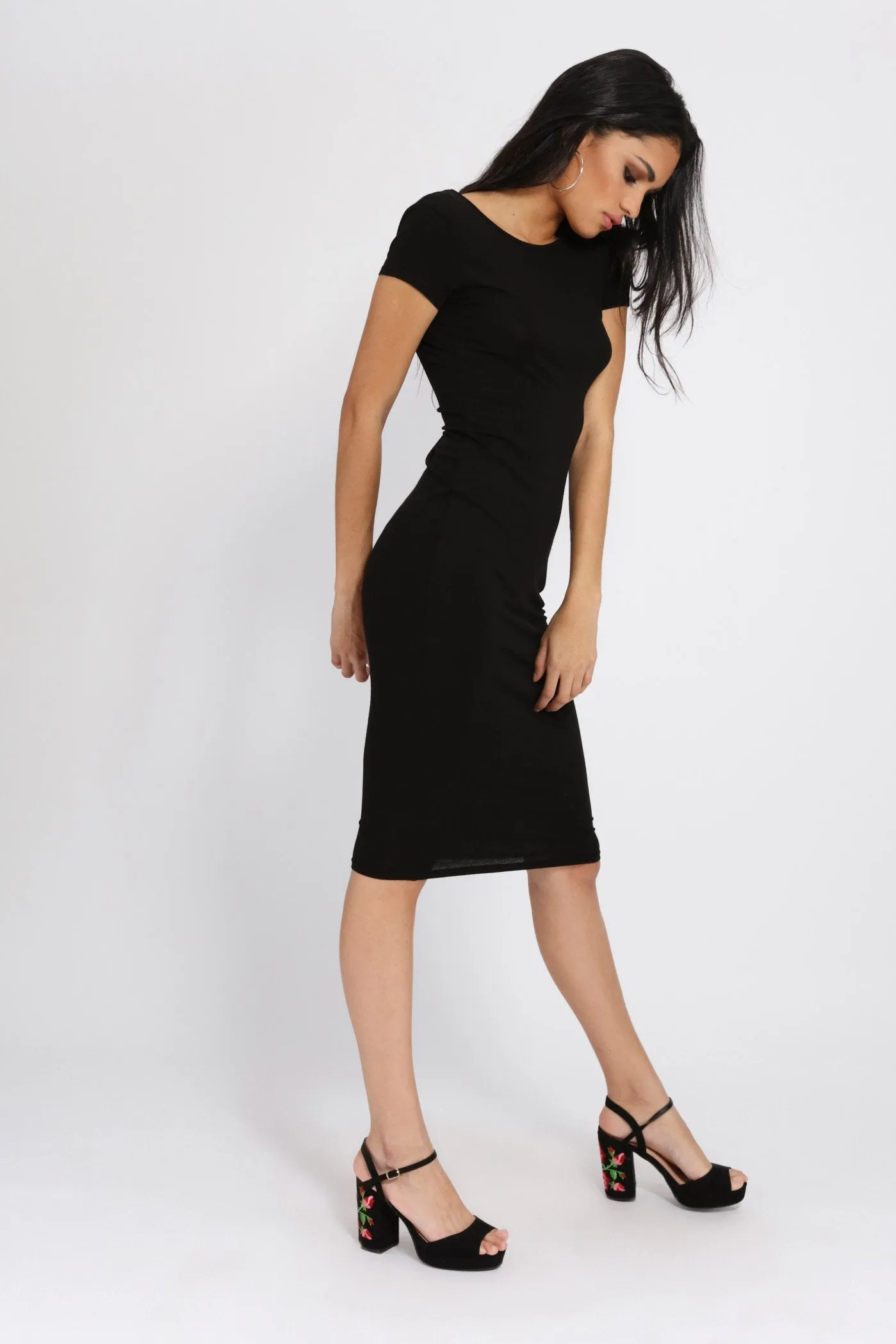 Black Scoop Back Midi Dress