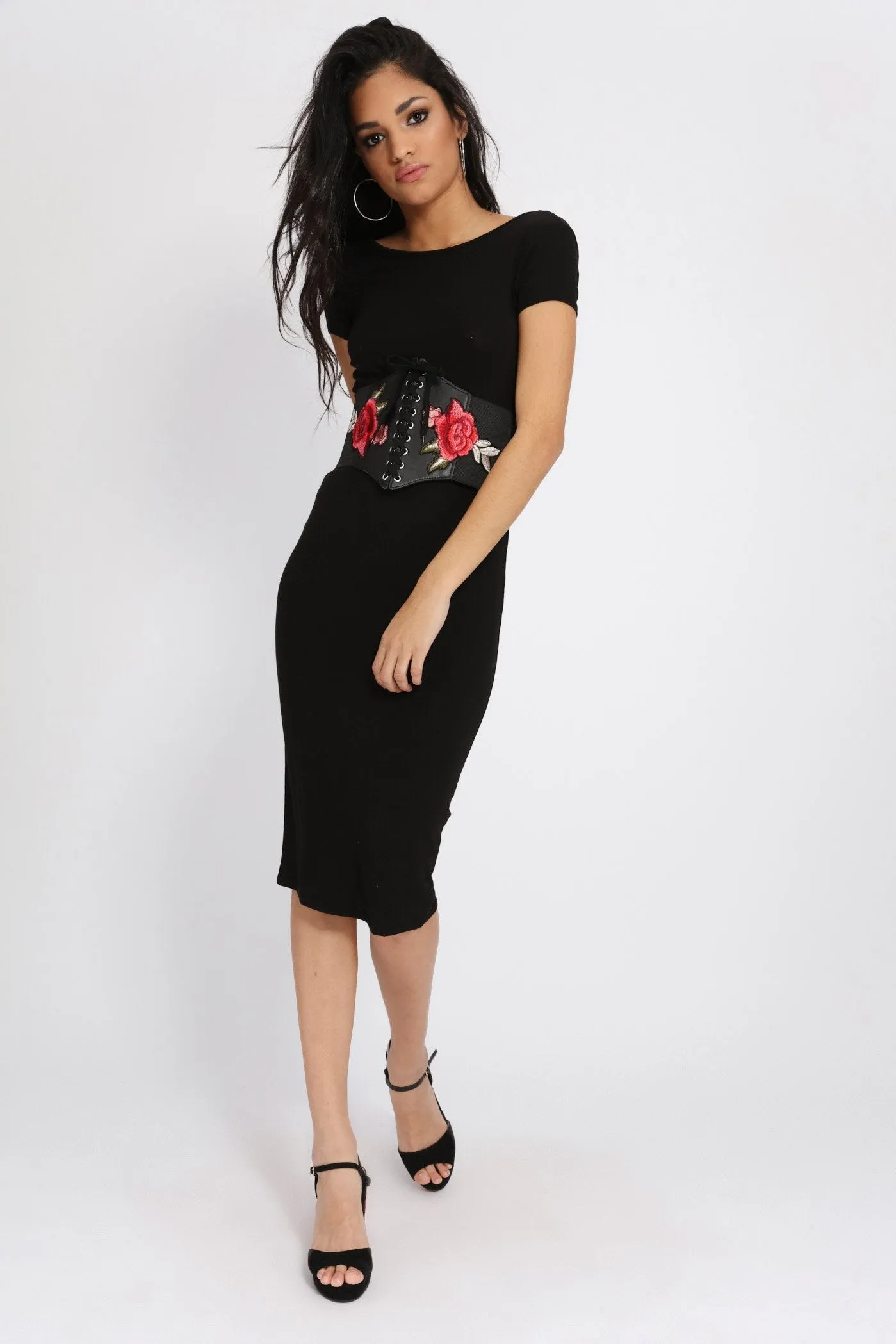 Black Scoop Back Midi Dress