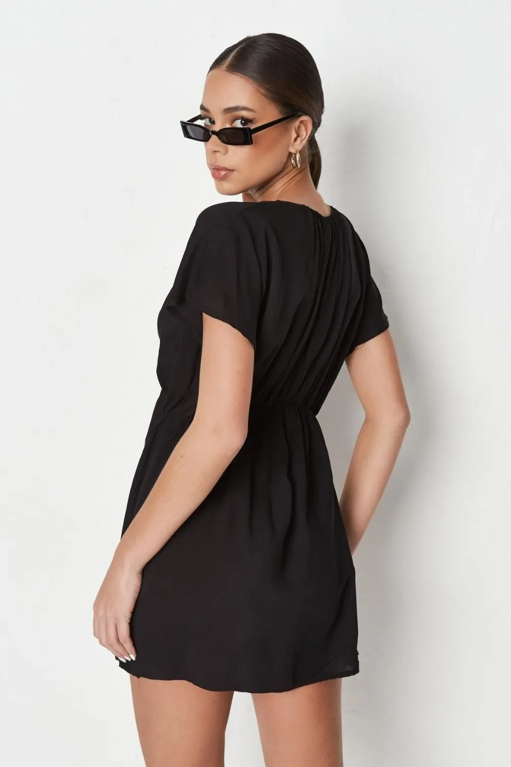 Black Shirred Mini Dress