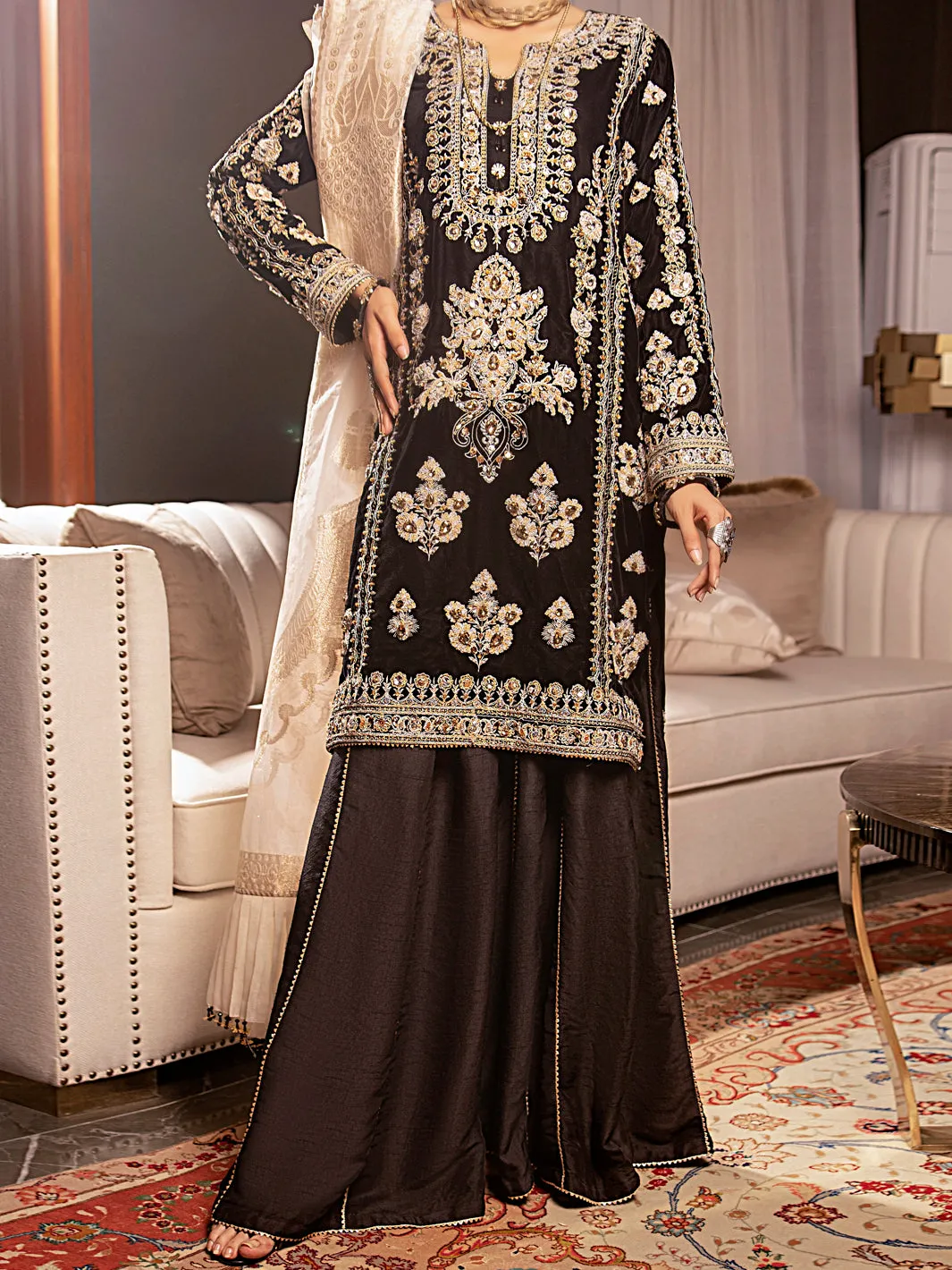 Black Velvet 3 Piece Formal Stitched - AL-3PS-LS-340