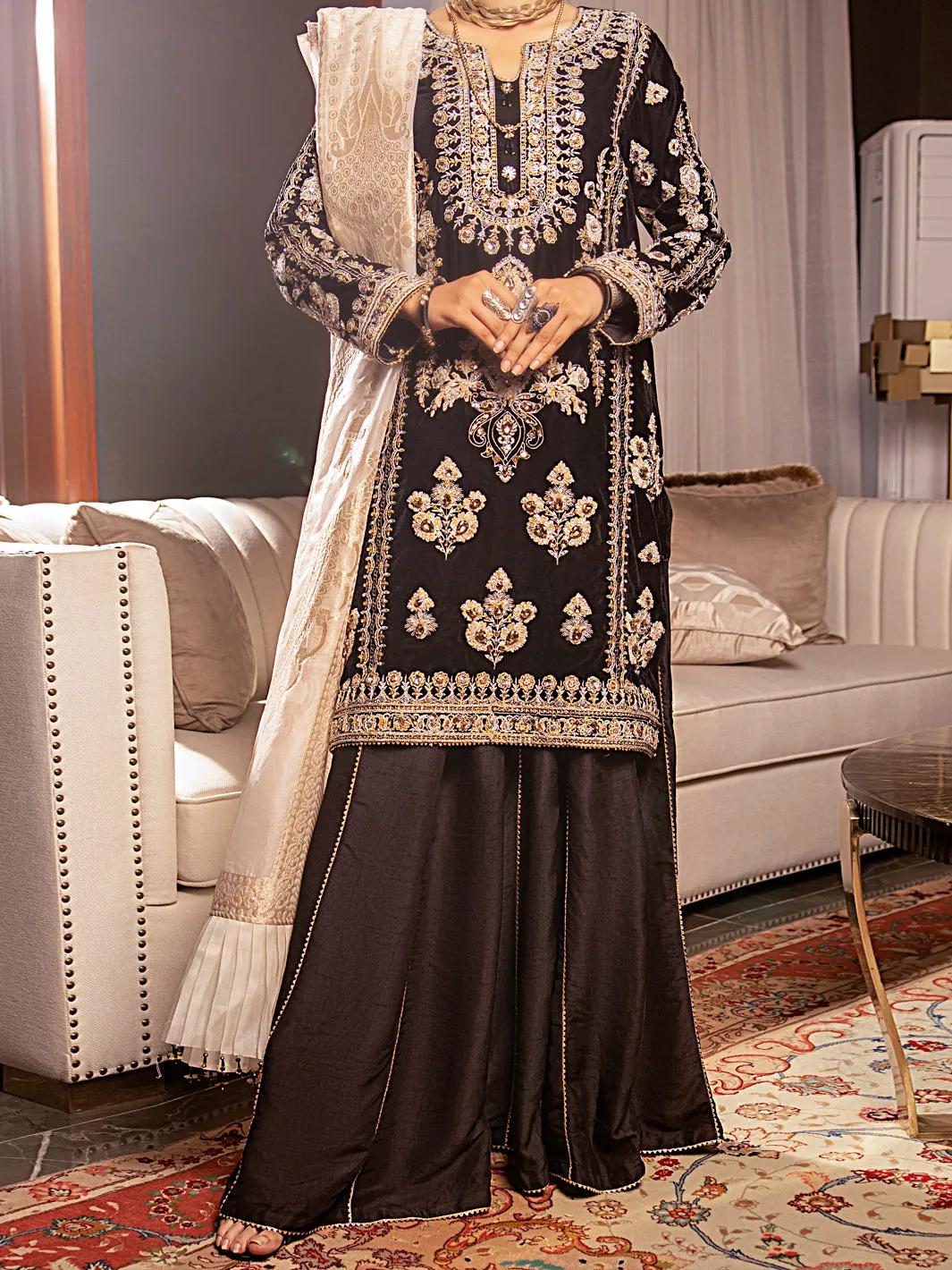 Black Velvet 3 Piece Formal Stitched - AL-3PS-LS-340