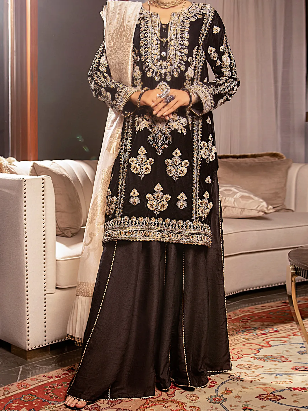 Black Velvet 3 Piece Formal Stitched - AL-3PS-LS-340