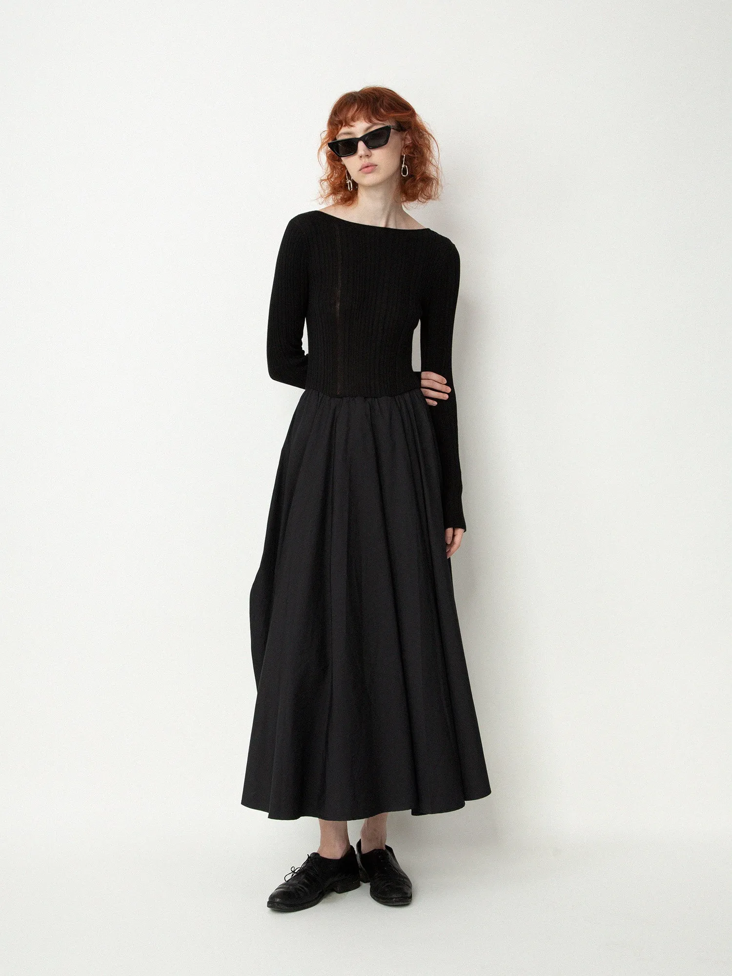 Black-Wool Bud Layer Dress